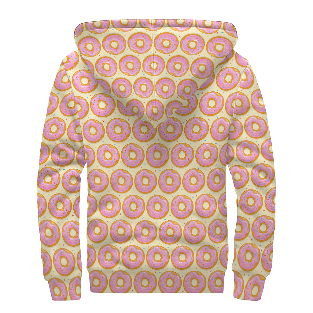 Pink Glazed Donut Pattern Print Sherpa Lined Zip Up Hoodie