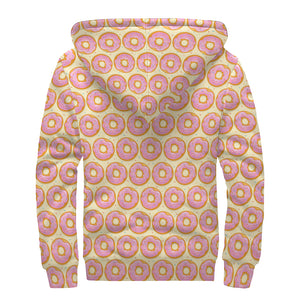 Pink Glazed Donut Pattern Print Sherpa Lined Zip Up Hoodie