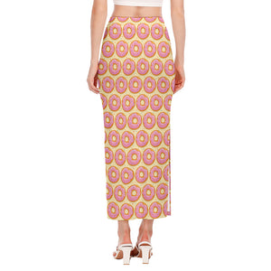 Pink Glazed Donut Pattern Print Side Slit Maxi Skirt