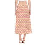 Pink Glazed Donut Pattern Print Side Slit Midi Skirt