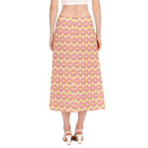 Pink Glazed Donut Pattern Print Side Slit Midi Skirt