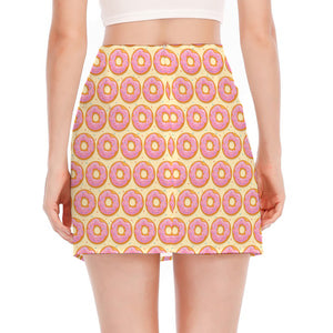 Pink Glazed Donut Pattern Print Side Slit Mini Skirt