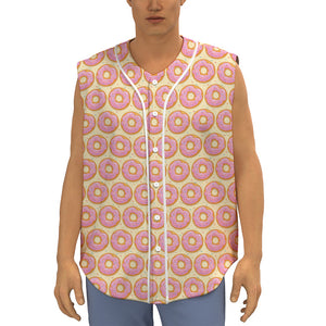 Pink Glazed Donut Pattern Print Sleeveless Baseball Jersey