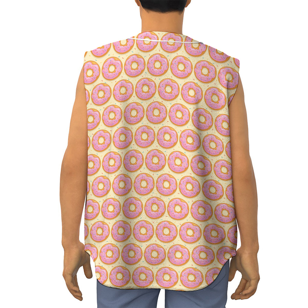 Pink Glazed Donut Pattern Print Sleeveless Baseball Jersey