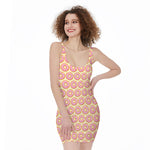 Pink Glazed Donut Pattern Print Sleeveless Bodycon Dress