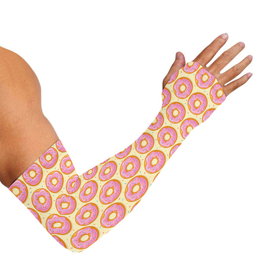Pink Glazed Donut Pattern Print Sun Protection Arm Sleeves
