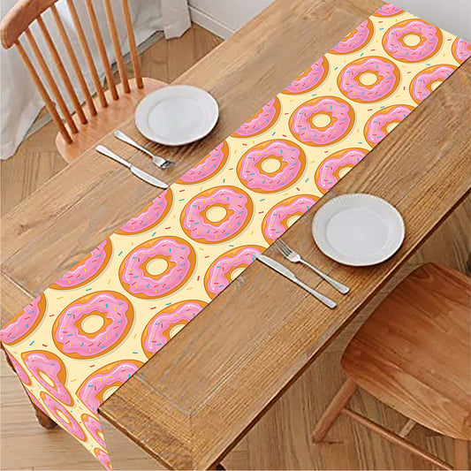 Pink Glazed Donut Pattern Print Table Runner