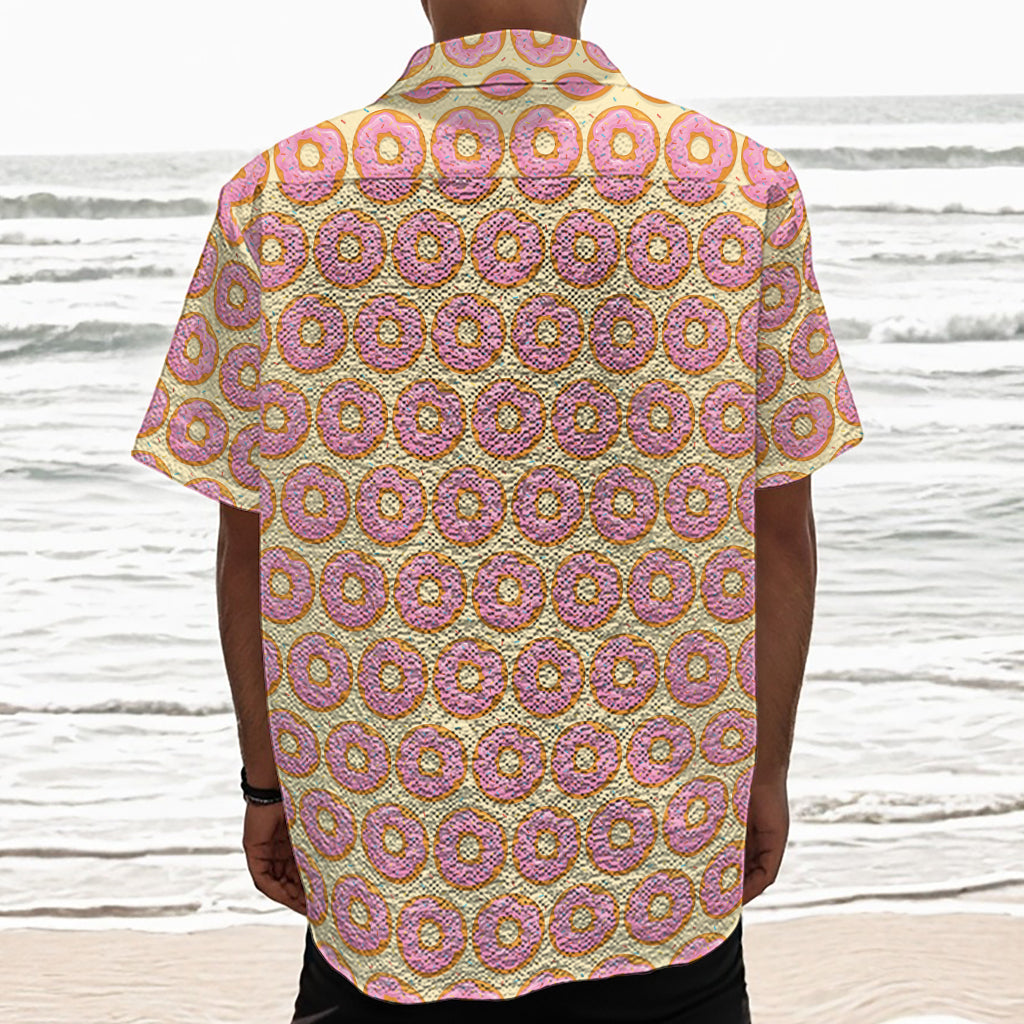 Pink Glazed Donut Pattern Print Textured Short Sleeve Shirt