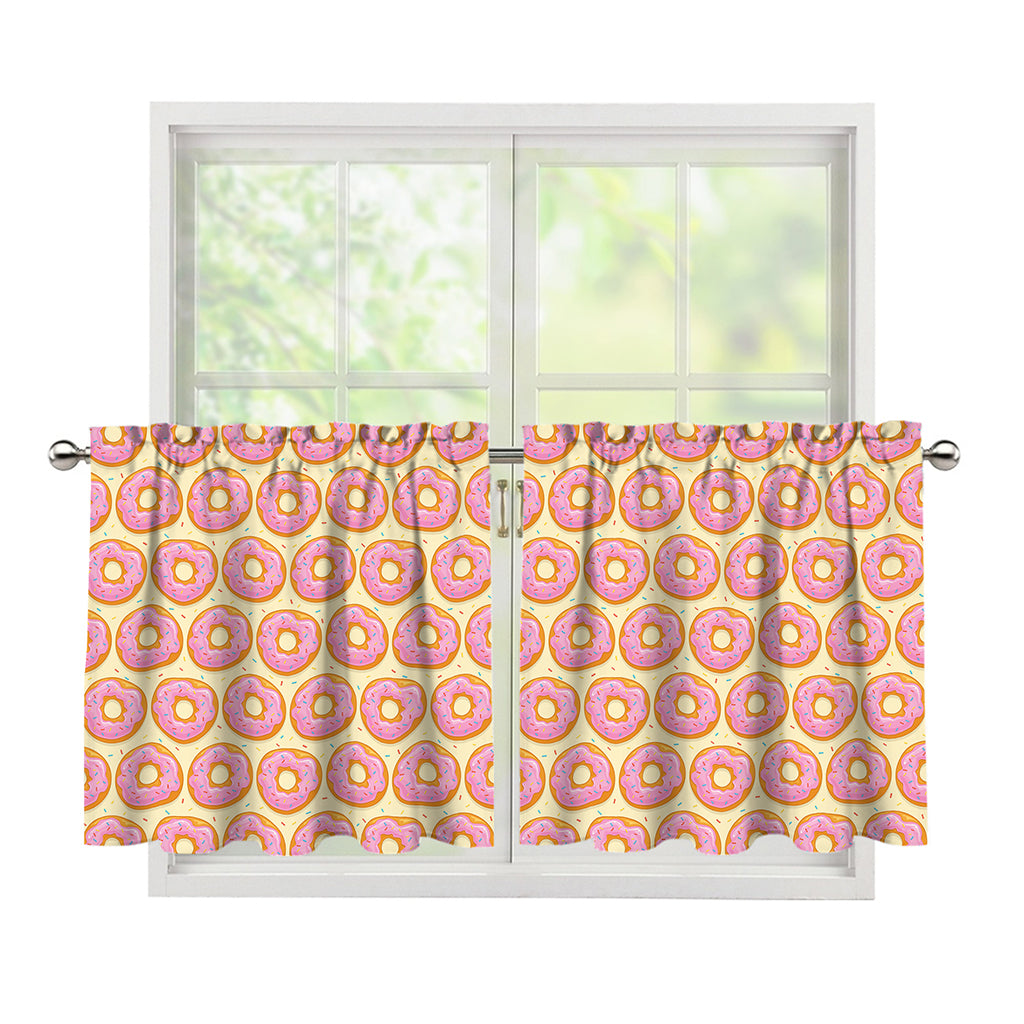 Pink Glazed Donut Pattern Print Tier Curtains