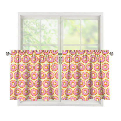 Pink Glazed Donut Pattern Print Tier Curtains