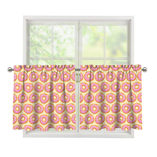 Pink Glazed Donut Pattern Print Tier Curtains