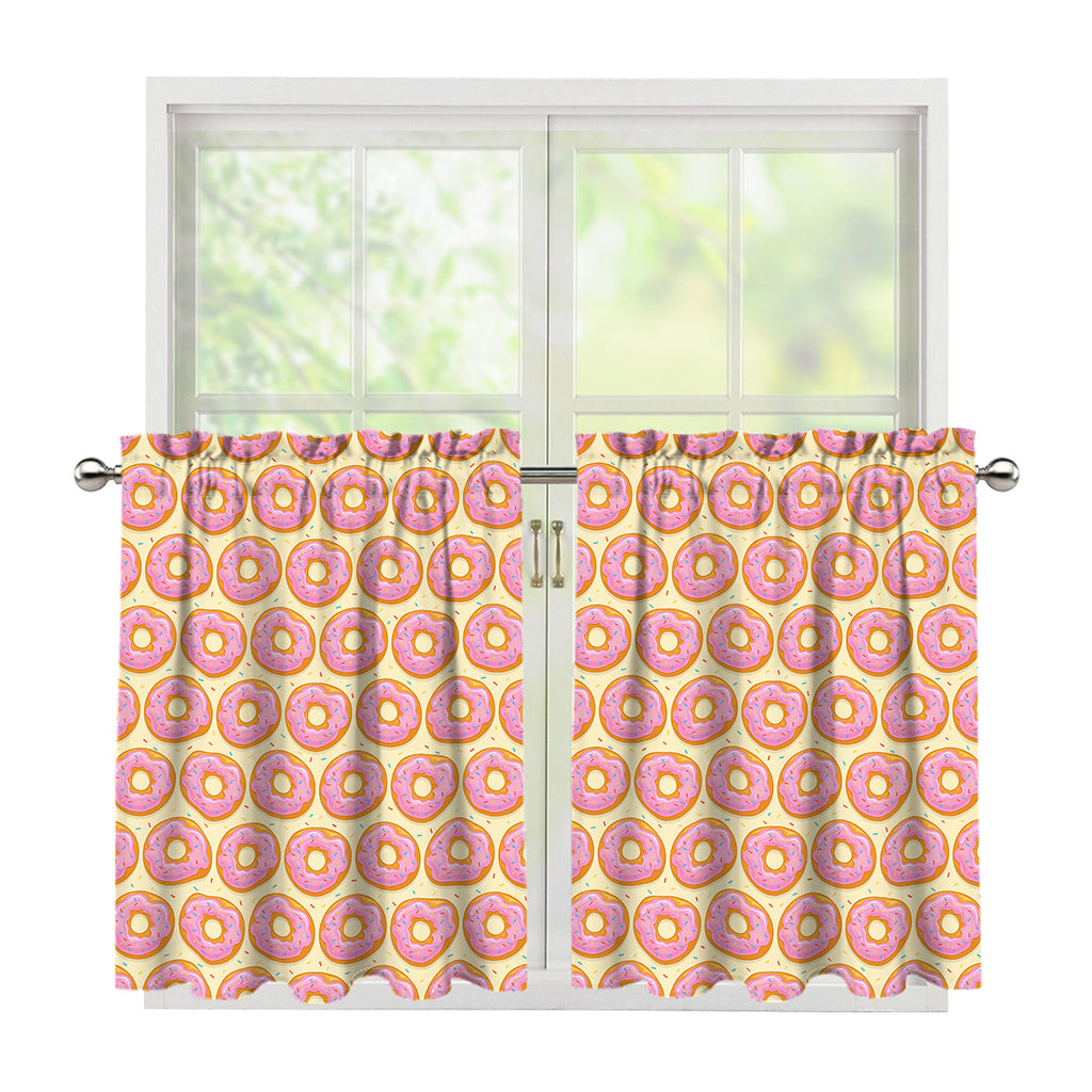 Pink Glazed Donut Pattern Print Tier Curtains