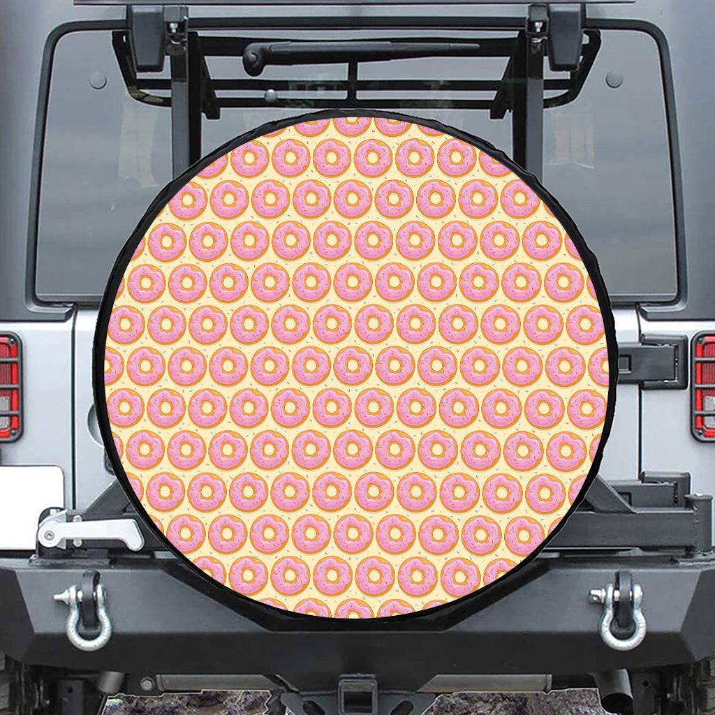 Pink Glazed Donut Pattern Print Tire Cover