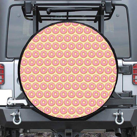Pink Glazed Donut Pattern Print Tire Cover