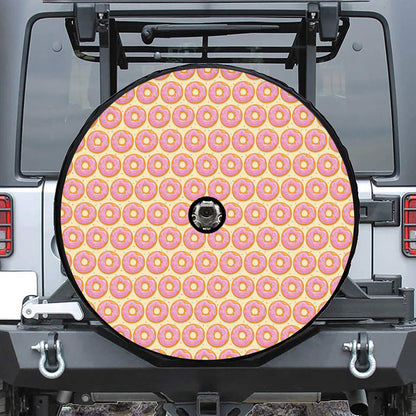Pink Glazed Donut Pattern Print Tire Cover With Camera Hole