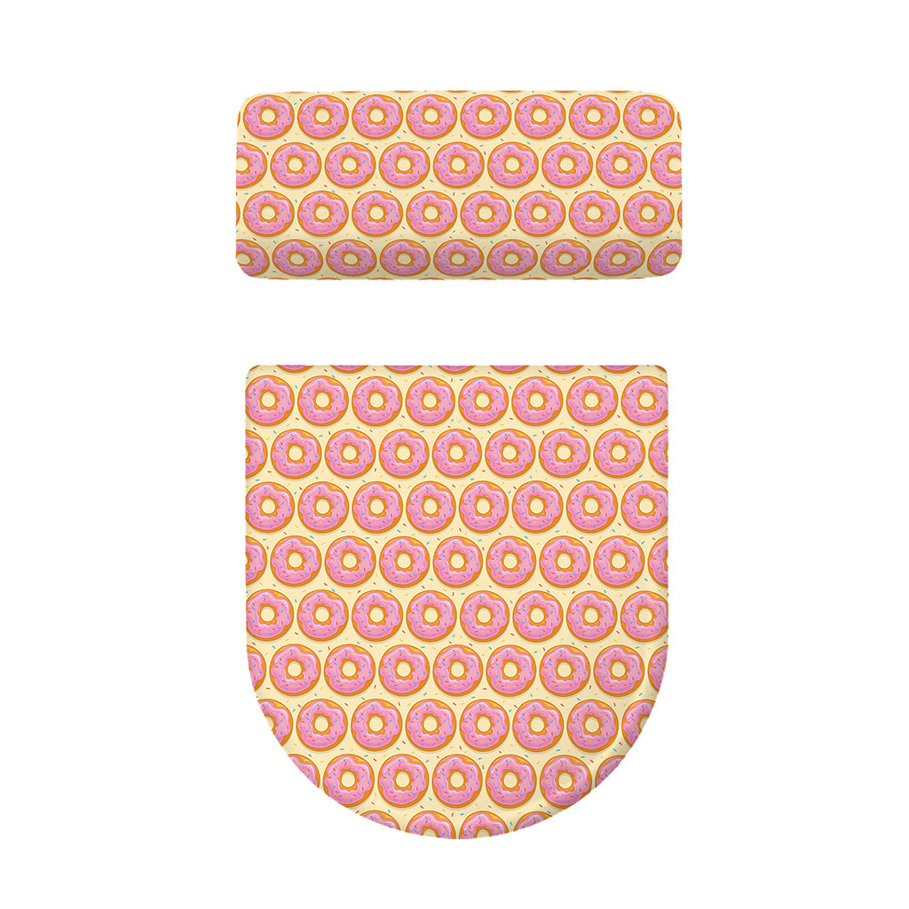 Pink Glazed Donut Pattern Print Toilet Lid And Tank Cover Set