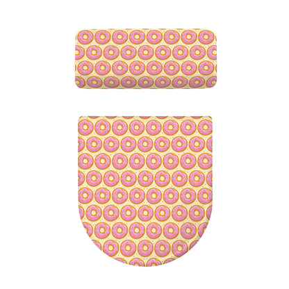 Pink Glazed Donut Pattern Print Toilet Lid And Tank Cover Set