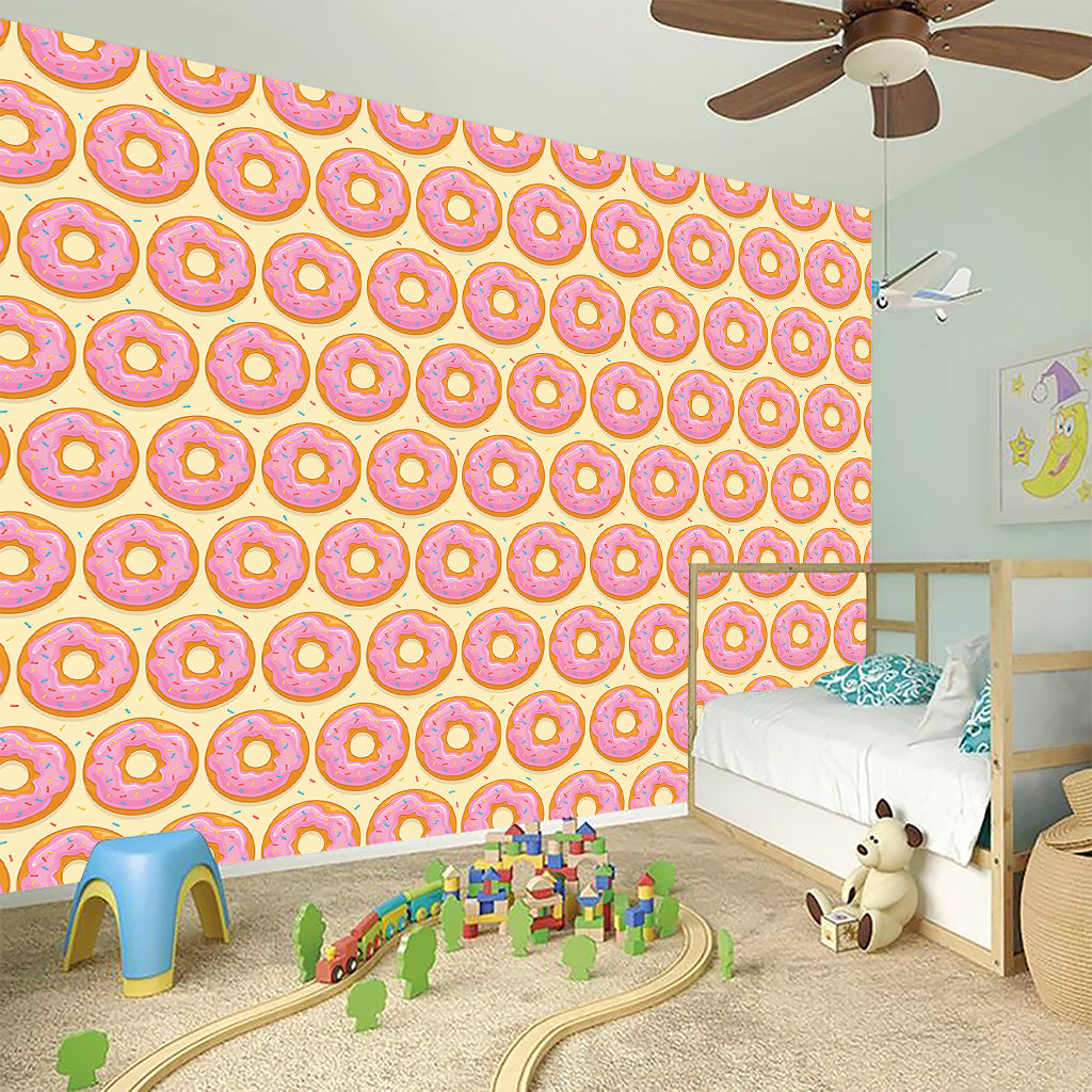 Pink Glazed Donut Pattern Print Wall Sticker