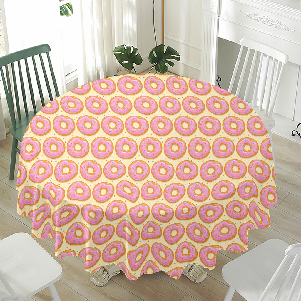 Pink Glazed Donut Pattern Print Waterproof Round Tablecloth