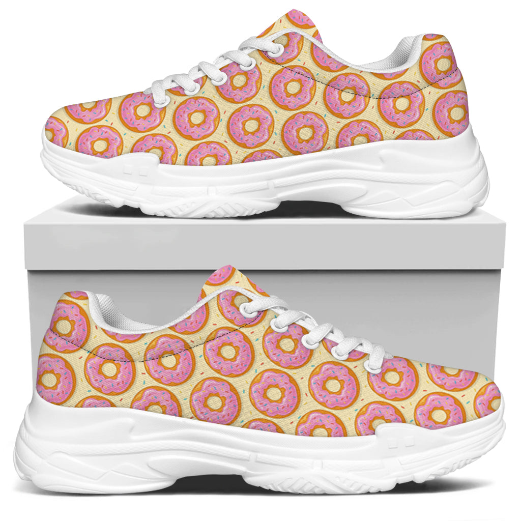 Pink Glazed Donut Pattern Print White Chunky Shoes