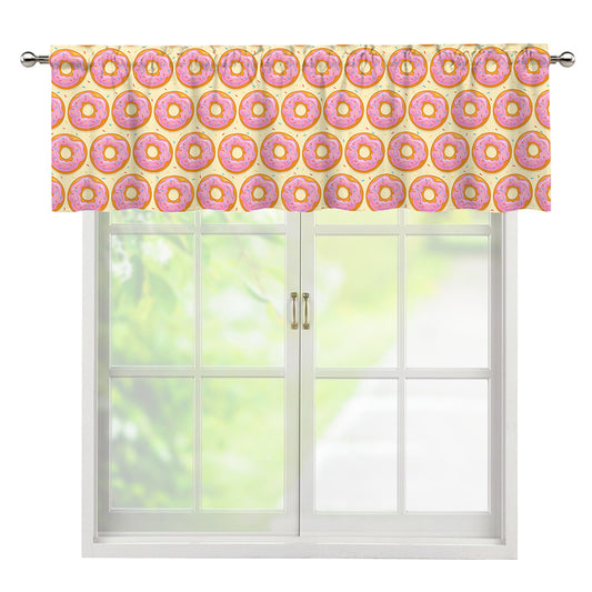 Pink Glazed Donut Pattern Print Window Valance