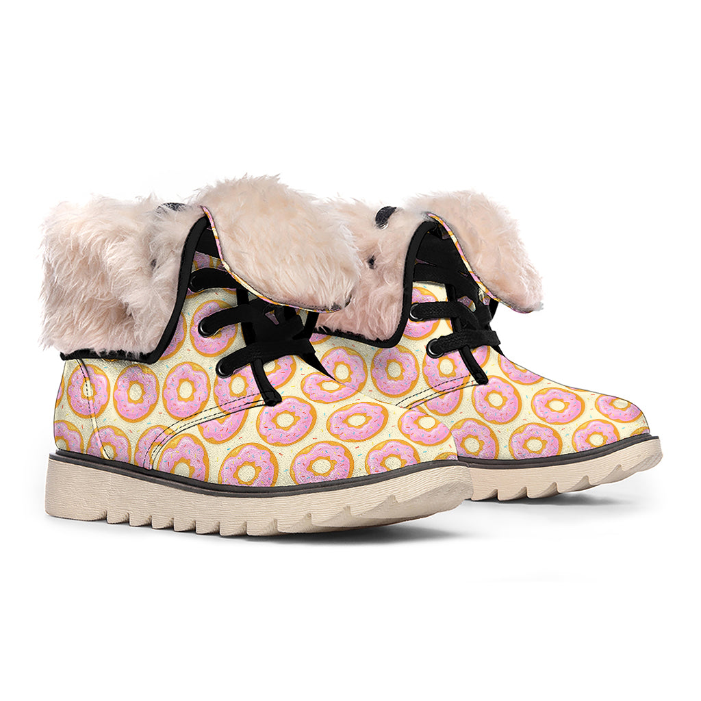 Pink Glazed Donut Pattern Print Winter Boots