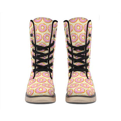 Pink Glazed Donut Pattern Print Winter Boots