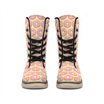 Pink Glazed Donut Pattern Print Winter Boots