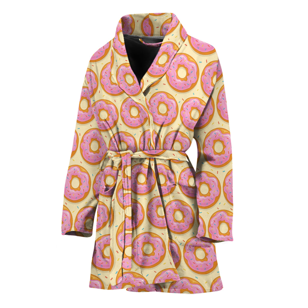 Pink Glazed Donut Pattern Print Women's Bathrobe