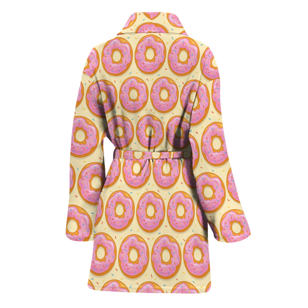 Pink Glazed Donut Pattern Print Women's Bathrobe