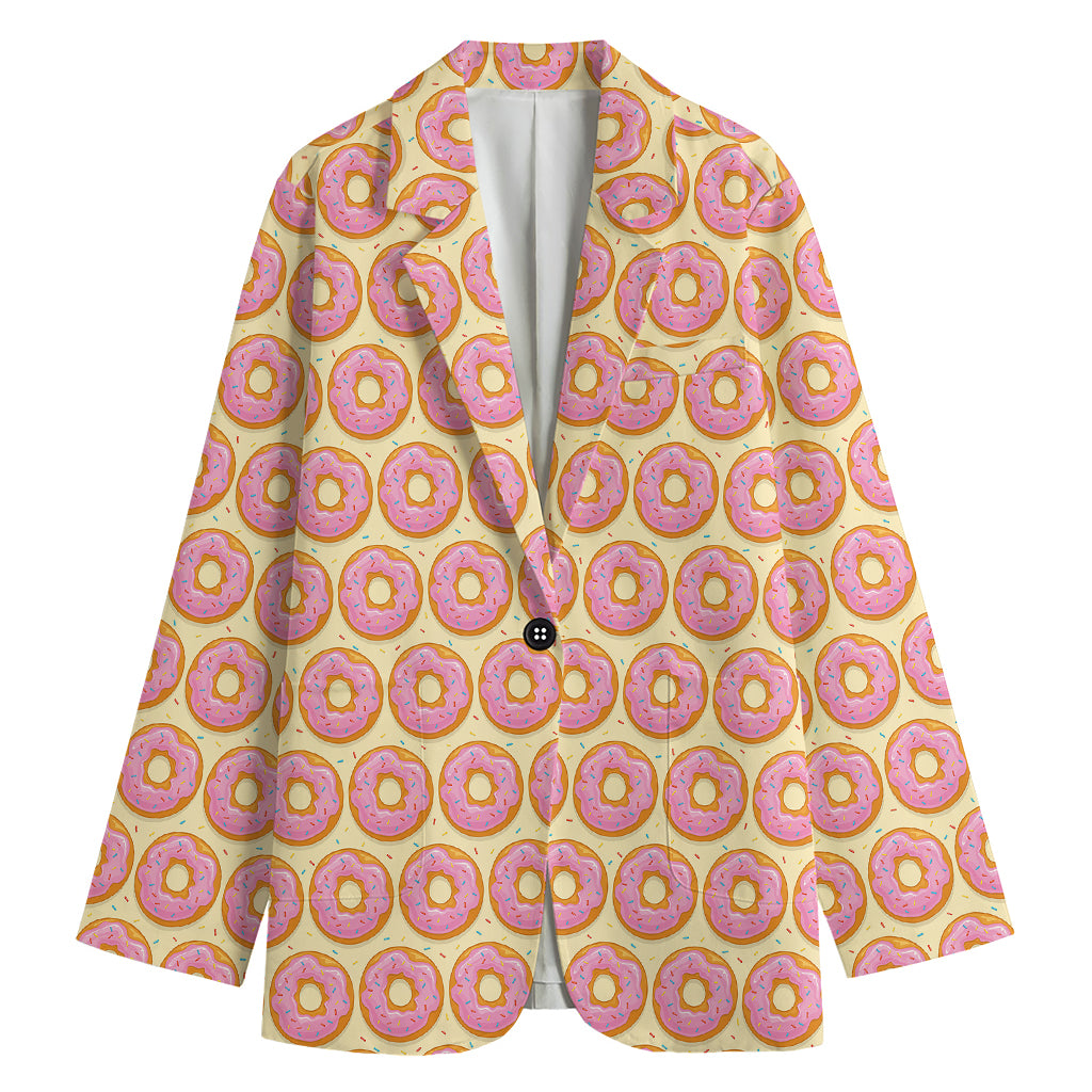 Pink Glazed Donut Pattern Print Women's Blazer