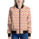 Pink Glazed Donut Pattern Print Women's Bomber Jacket