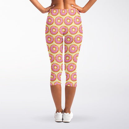Pink Glazed Donut Pattern Print Women's Capri Leggings