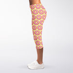 Pink Glazed Donut Pattern Print Women's Capri Leggings