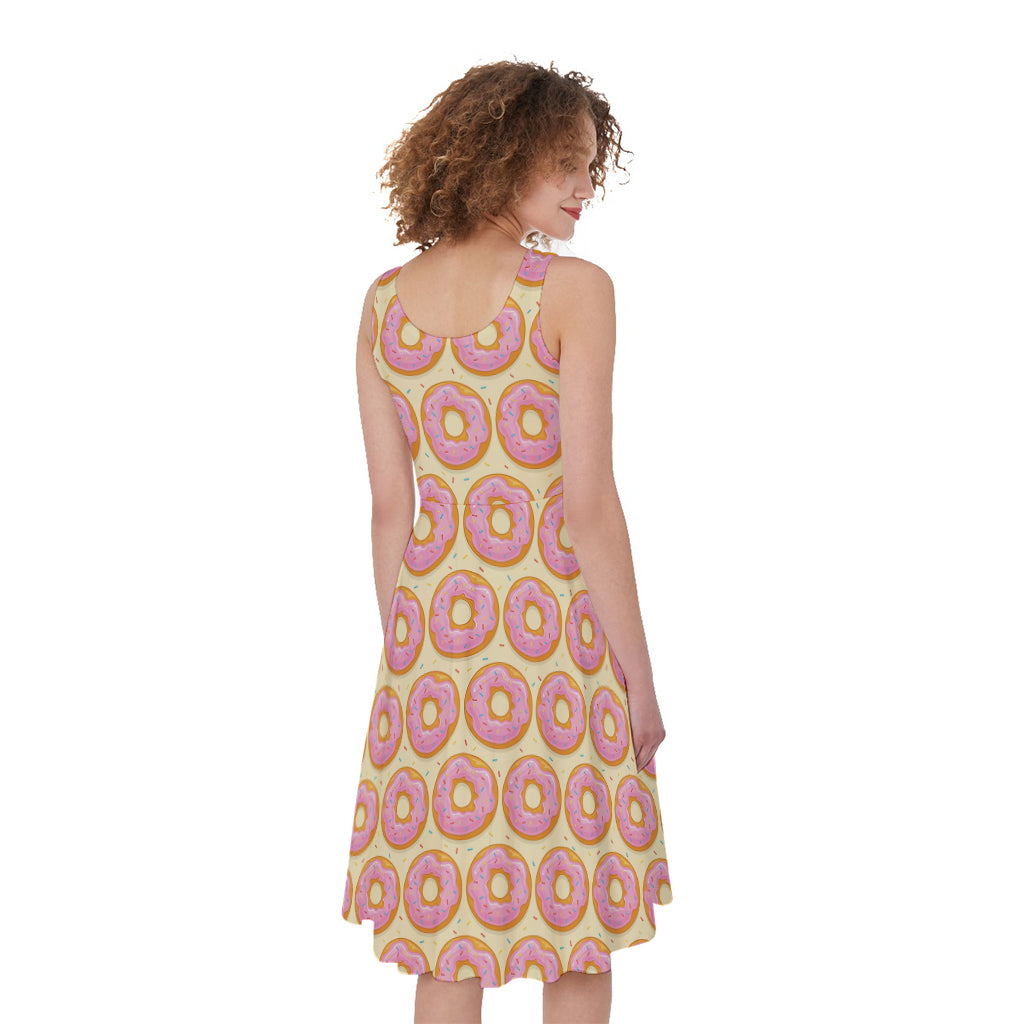 Pink Glazed Donut Pattern Print Women's Sleeveless Dress