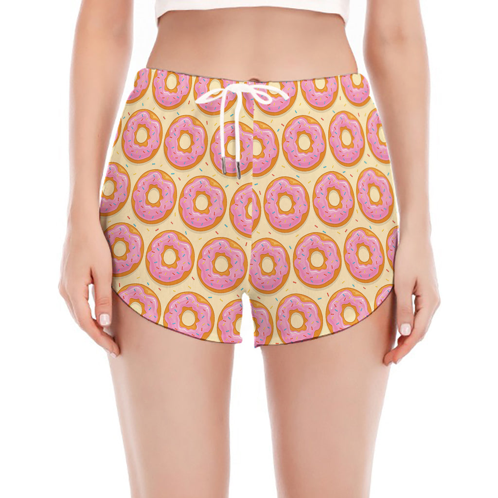 Pink Glazed Donut Pattern Print Women's Split Running Shorts