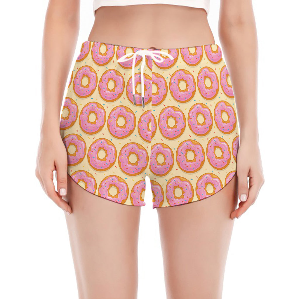 Pink Glazed Donut Pattern Print Women's Split Running Shorts
