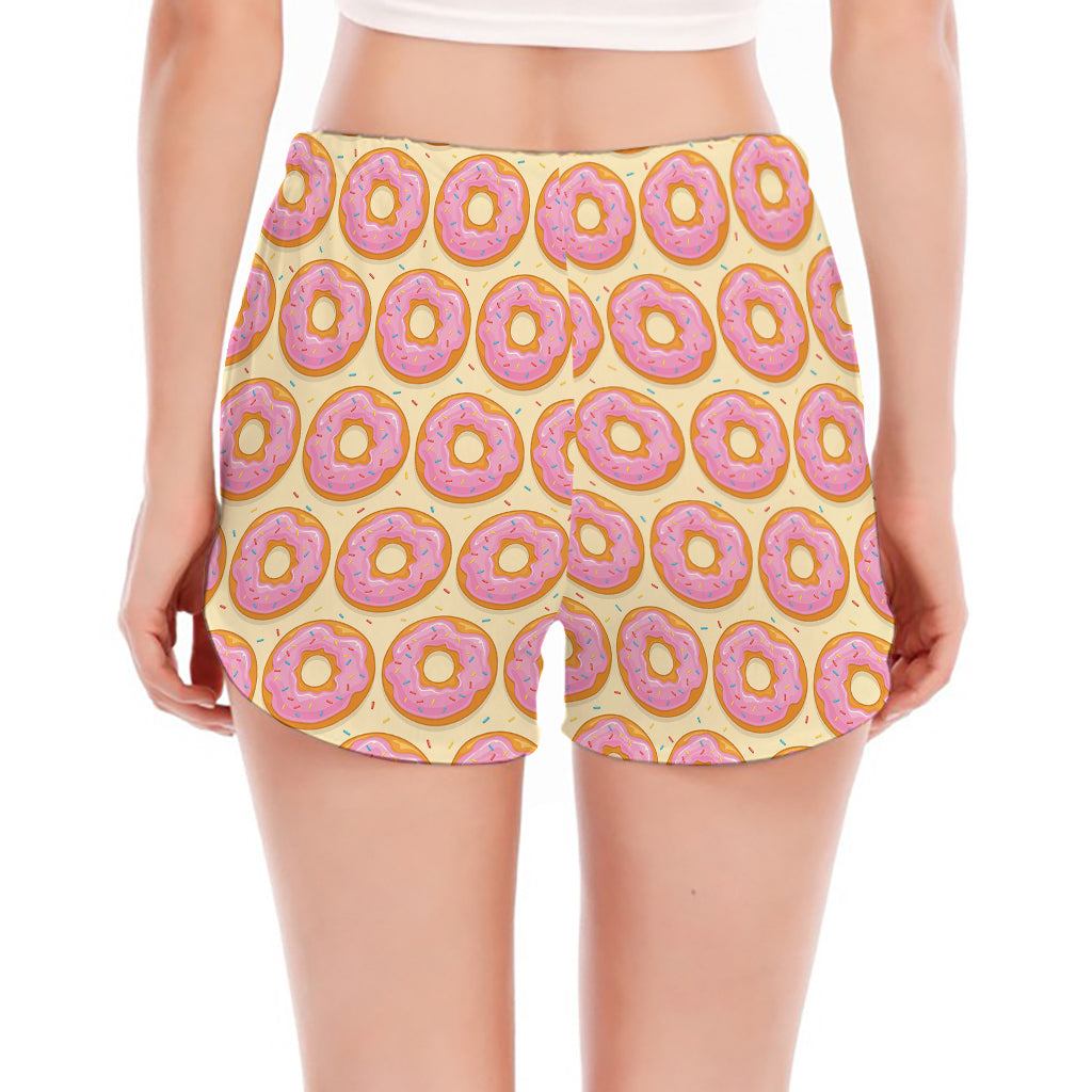 Pink Glazed Donut Pattern Print Women's Split Running Shorts