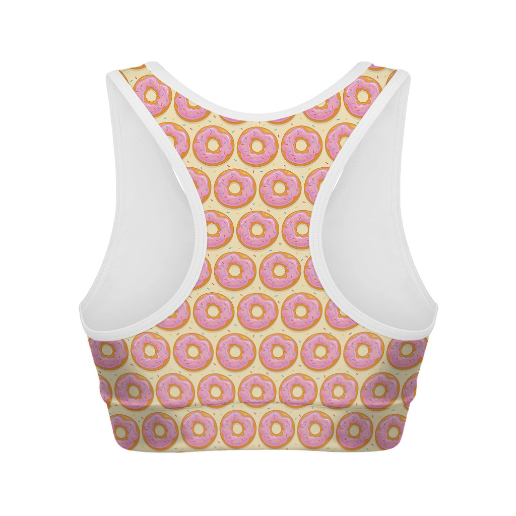 Pink Glazed Donut Pattern Print Women's Sports Bra