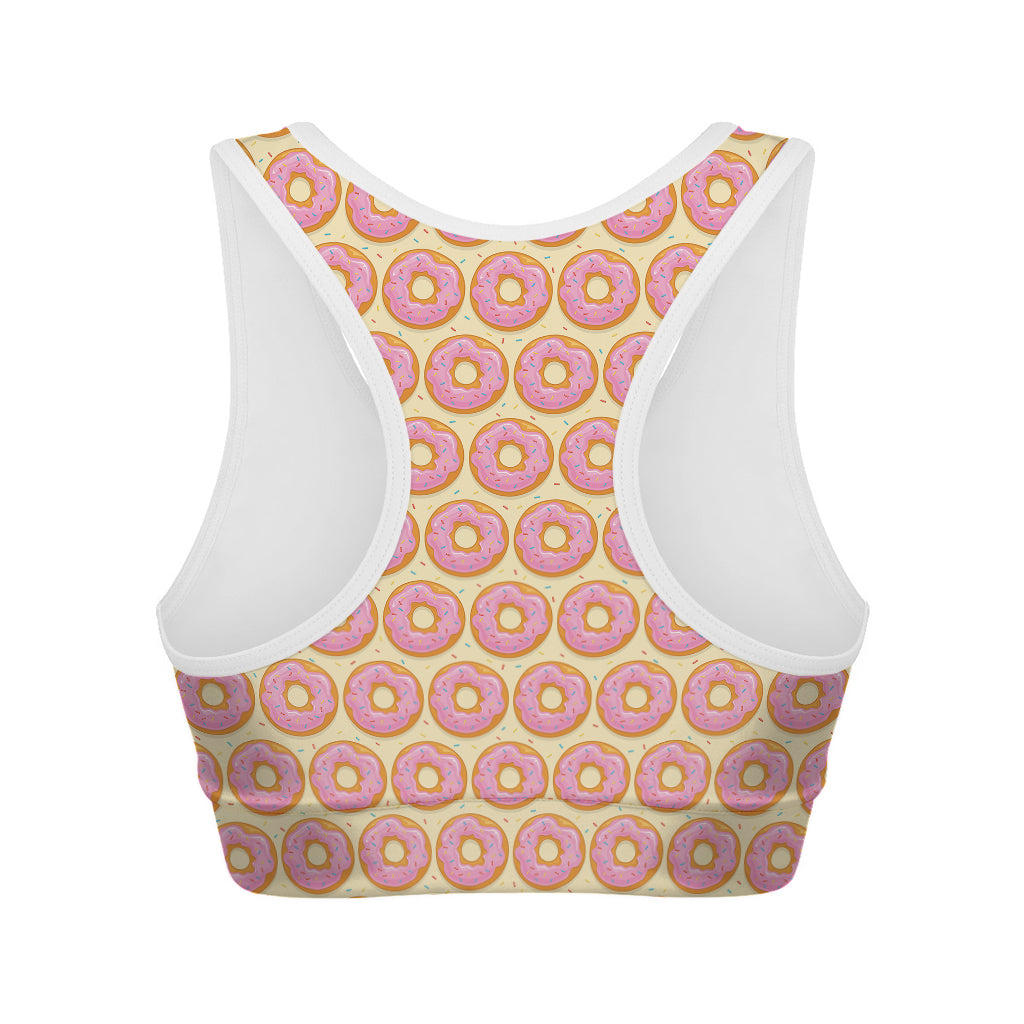 Pink Glazed Donut Pattern Print Women's Sports Bra