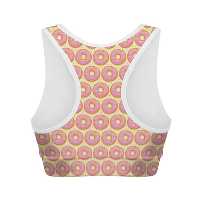 Pink Glazed Donut Pattern Print Women's Sports Bra
