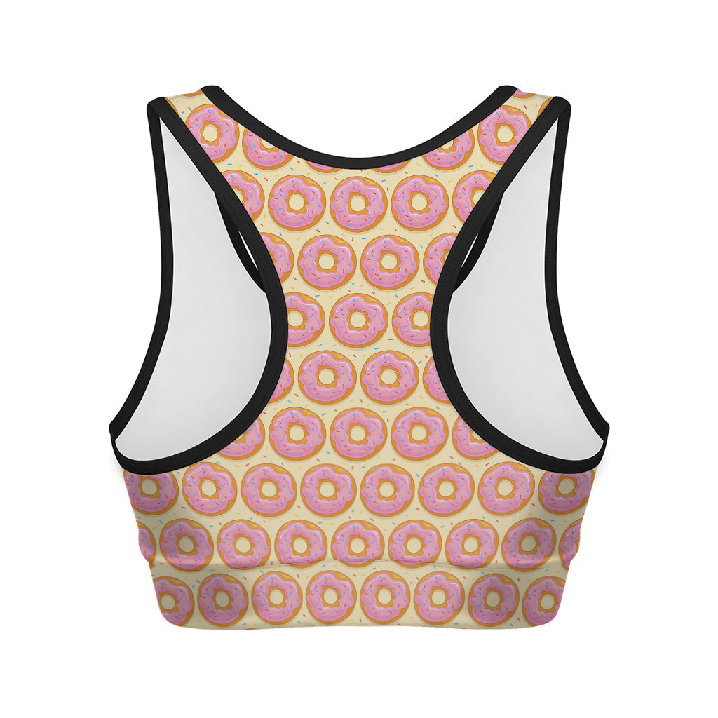 Pink Glazed Donut Pattern Print Women's Sports Bra