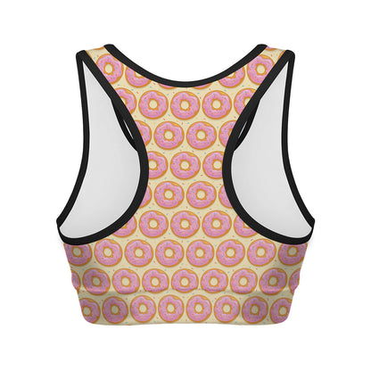 Pink Glazed Donut Pattern Print Women's Sports Bra