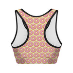 Pink Glazed Donut Pattern Print Women's Sports Bra