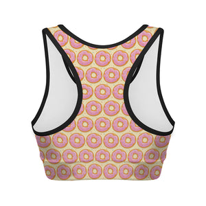 Pink Glazed Donut Pattern Print Women's Sports Bra