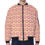 Pink Glazed Donut Pattern Print Zip Sleeve Bomber Jacket