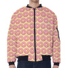 Pink Glazed Donut Pattern Print Zip Sleeve Bomber Jacket