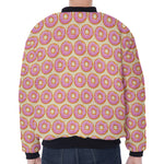 Pink Glazed Donut Pattern Print Zip Sleeve Bomber Jacket