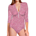 Pink (NOT Real) Glitter Print Long Sleeve Swimsuit