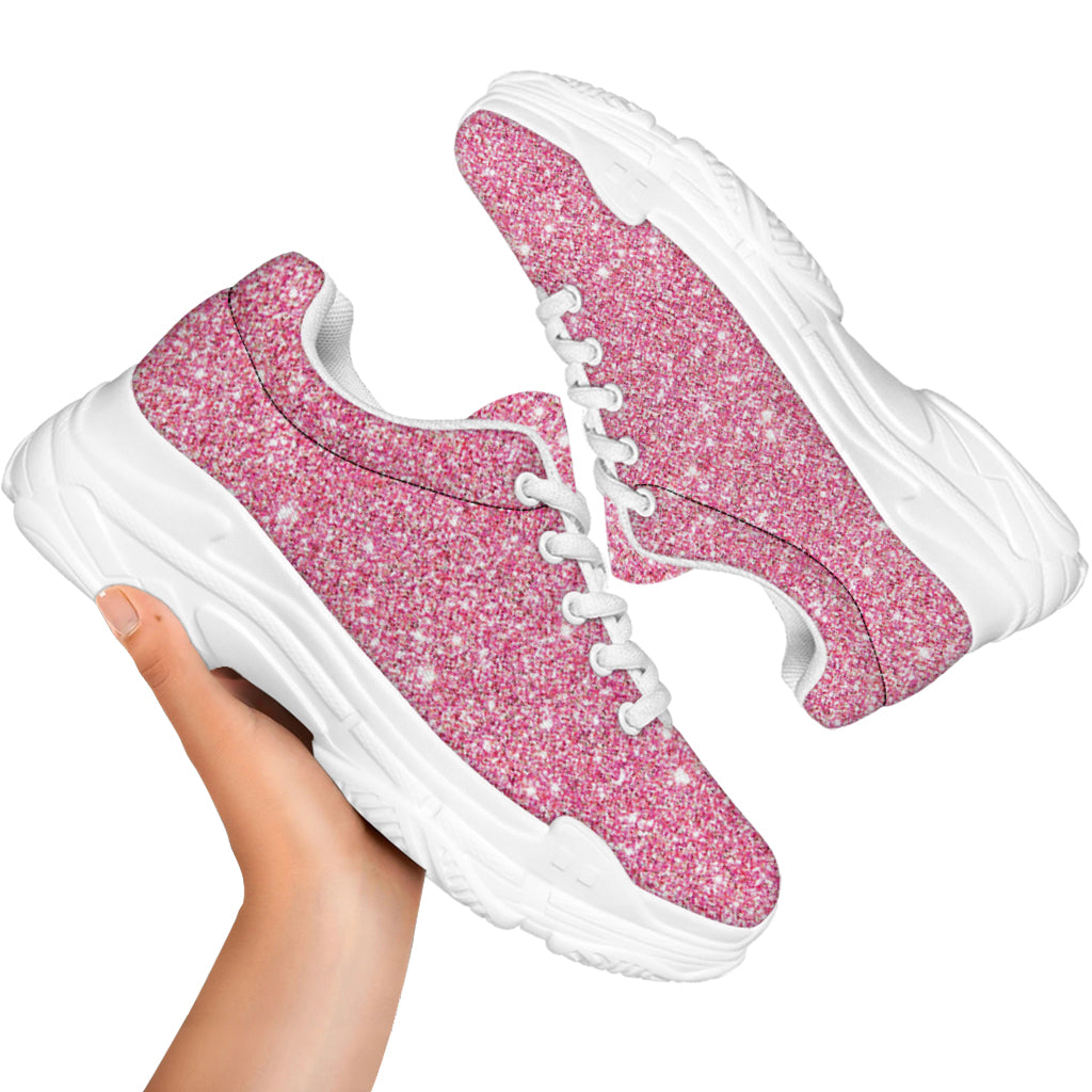 Pink Glitter Artwork Print (NOT Real Glitter) White Chunky Shoes